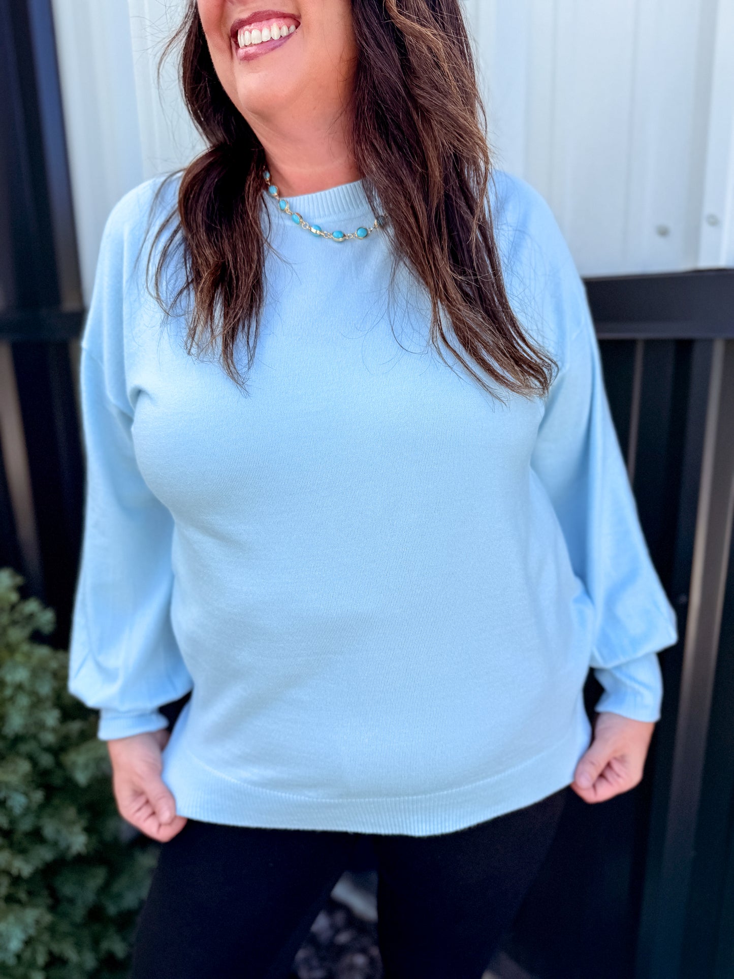 Crew Neck Balloon Long-Sleeve Knitted Sweater Top