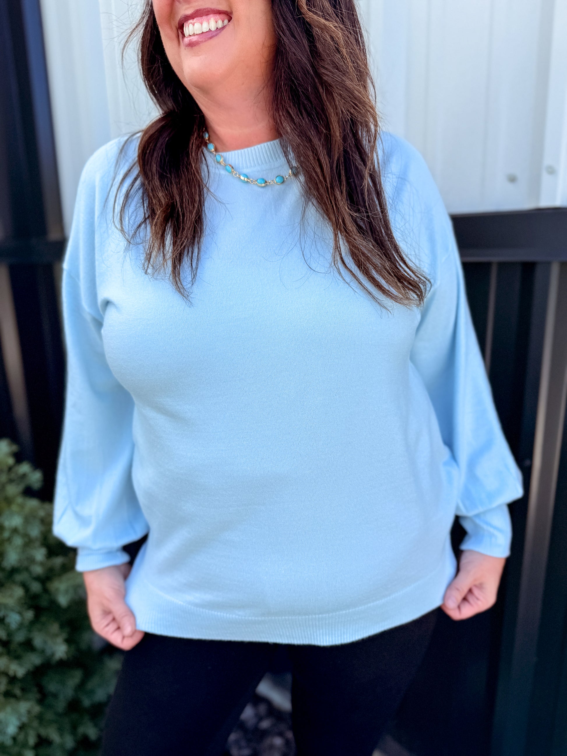 Crew Neck Balloon Long-Sleeve Knitted Sweater Top