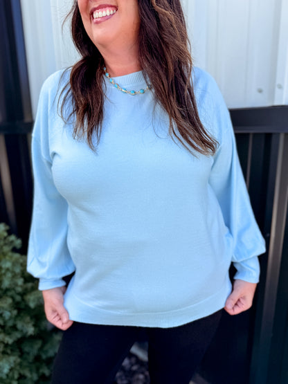 Crew Neck Balloon Long-Sleeve Knitted Sweater Top