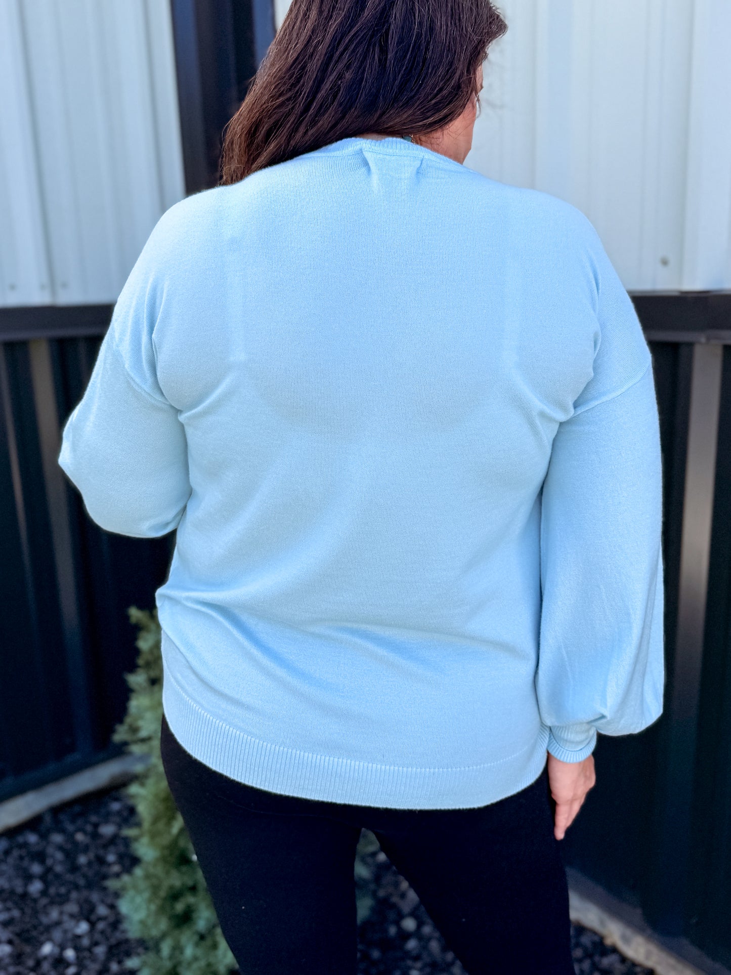 Crew Neck Balloon Long-Sleeve Knitted Sweater Top