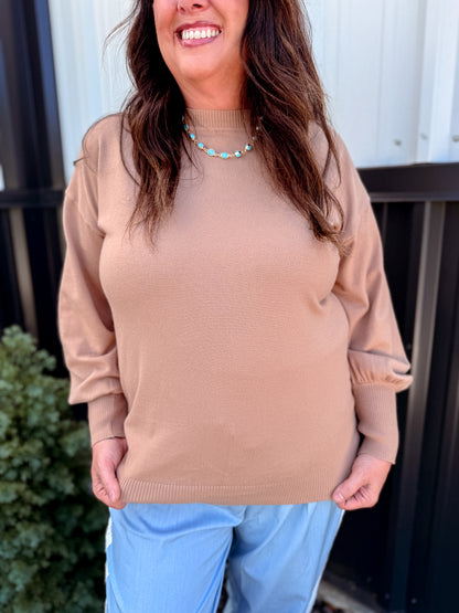 Crew Neck Balloon Long-Sleeve Knitted Sweater Top