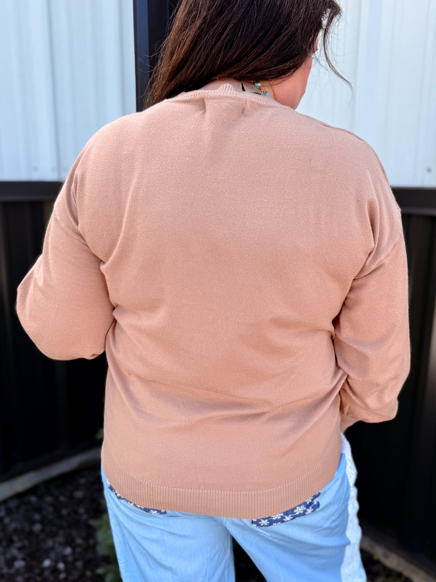 Crew Neck Balloon Long-Sleeve Knitted Sweater Top
