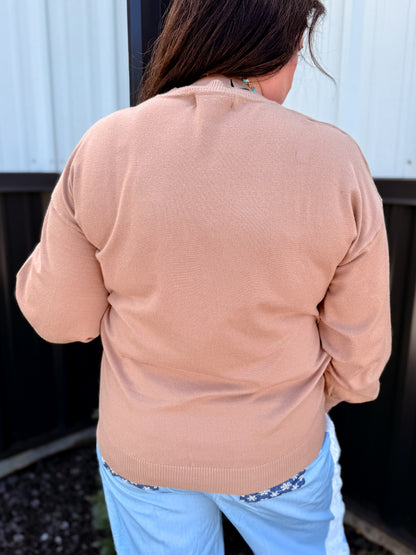 Crew Neck Balloon Long-Sleeve Knitted Sweater Top