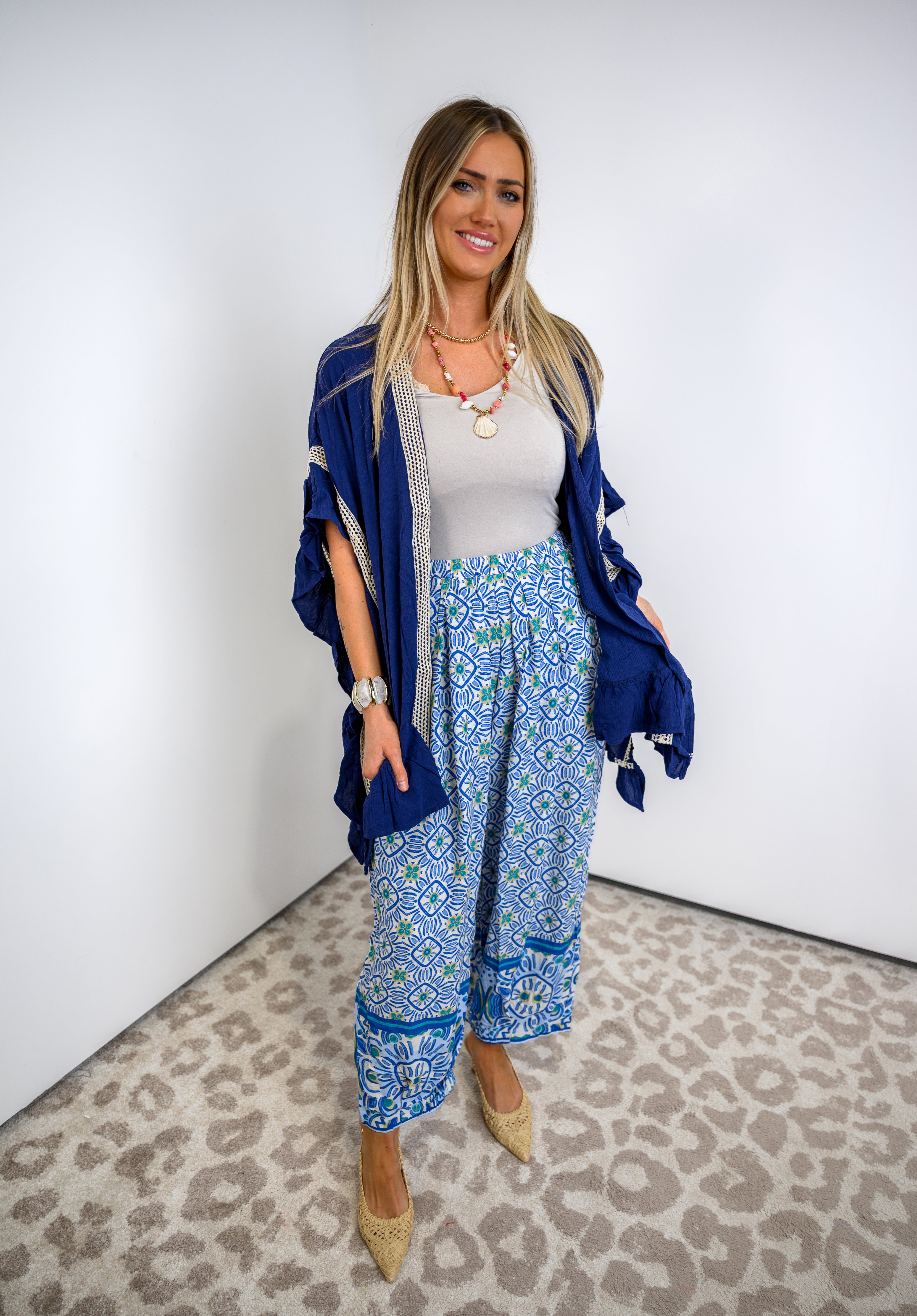 Crochet Bloom Kimono - Navy