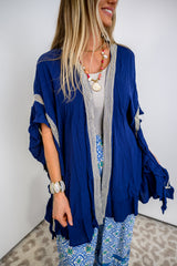 Crochet Bloom Kimono - Navy