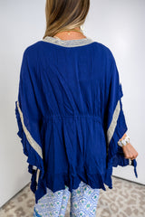 Crochet Bloom Kimono - Navy