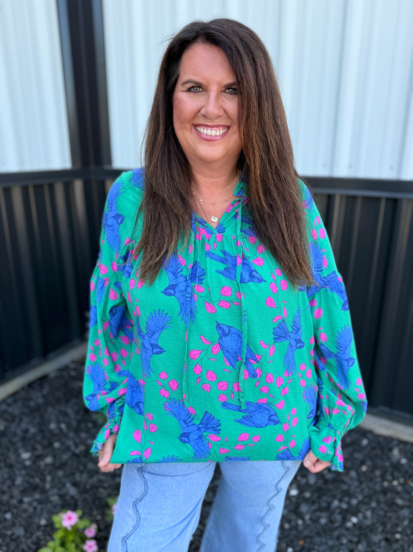 Bird Print Long Sleeve Shirt