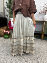 Rustic Textured Smocked Waist Ruffled Tiered Maxi Skirt
