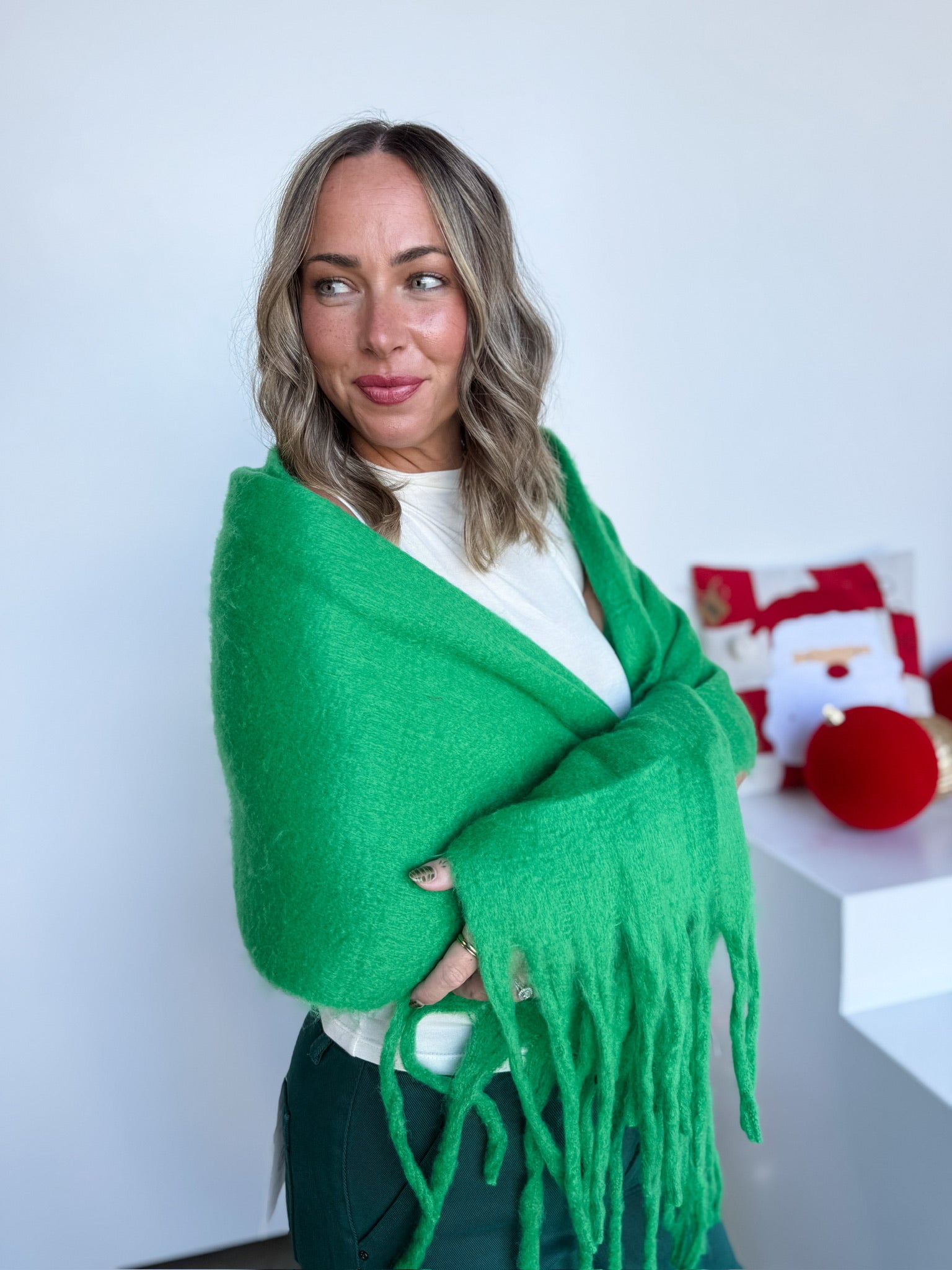 Solid Winter Warm Tassel Scarf - Christmas