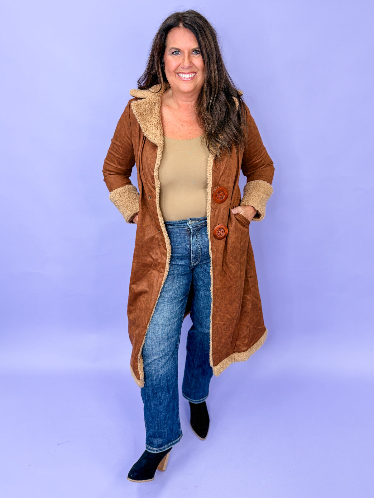 Faux Fur Trim Longline Coat