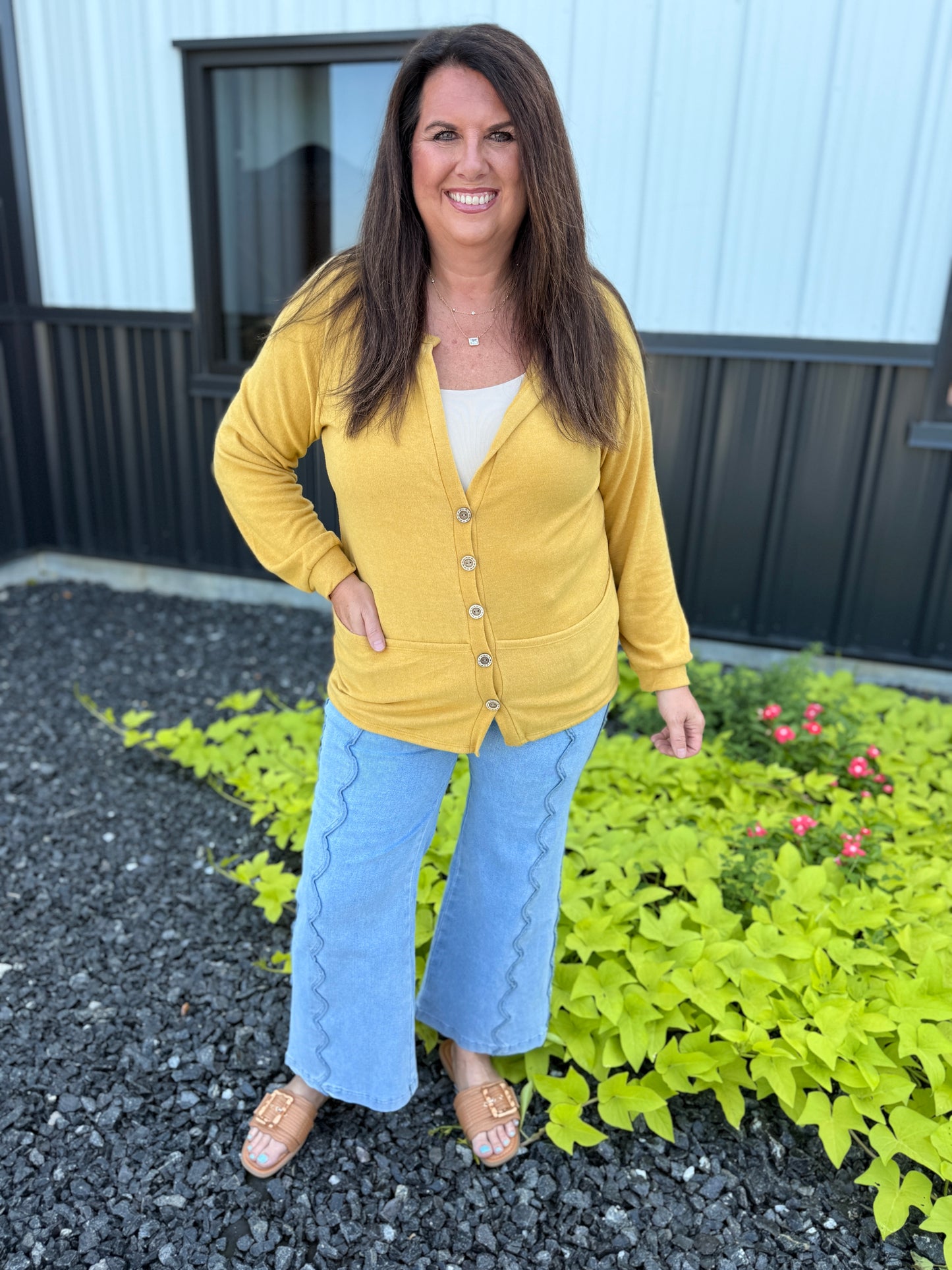 Brushed Hacci Knit Top Buttoned Cardi