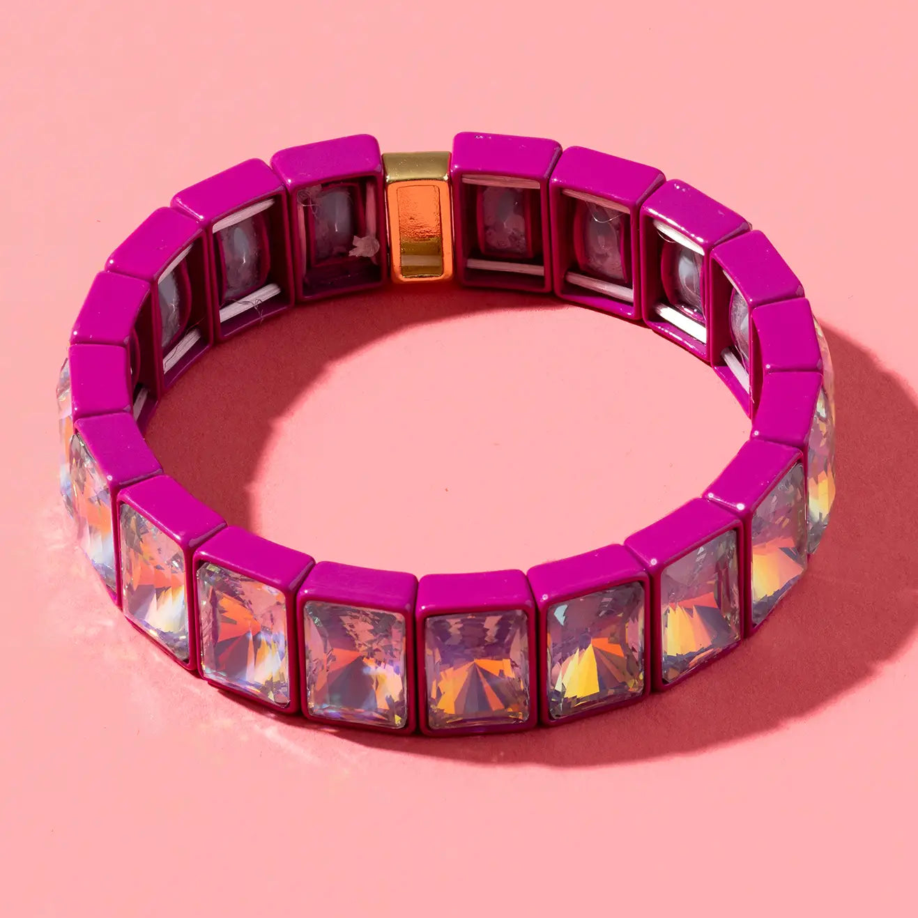 Enamel Stretch Bracelet - Dark Pink