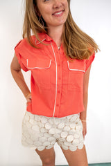 Daybreak Collar Top - Coral