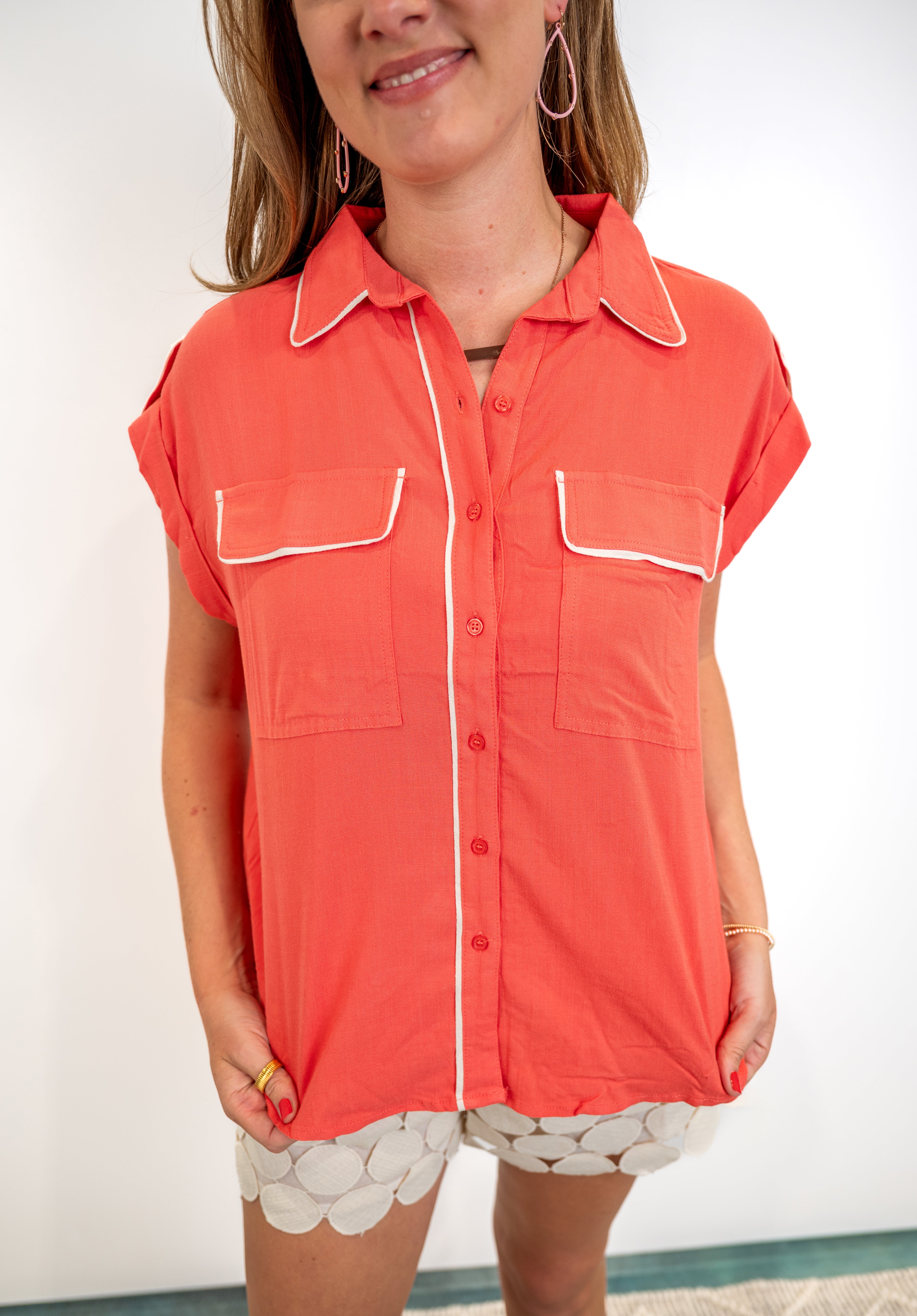 Daybreak Collar Top - Coral