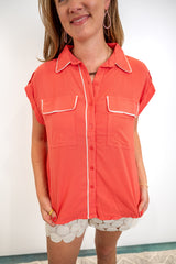 Daybreak Collar Top - Coral