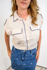 Daybreak Collar Top - Ecru