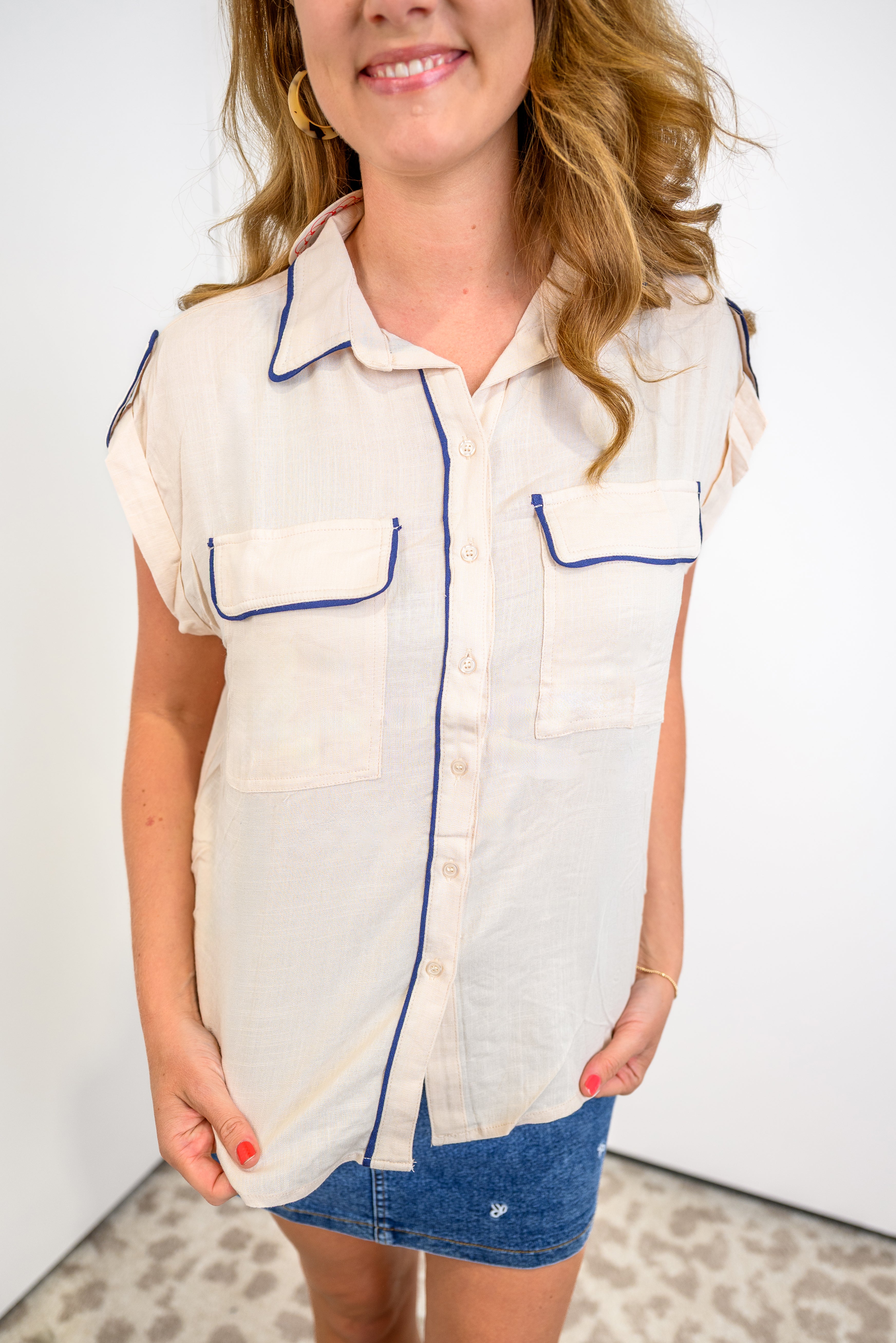 Daybreak Collar Top - Ecru