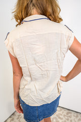 Daybreak Collar Top - Ecru