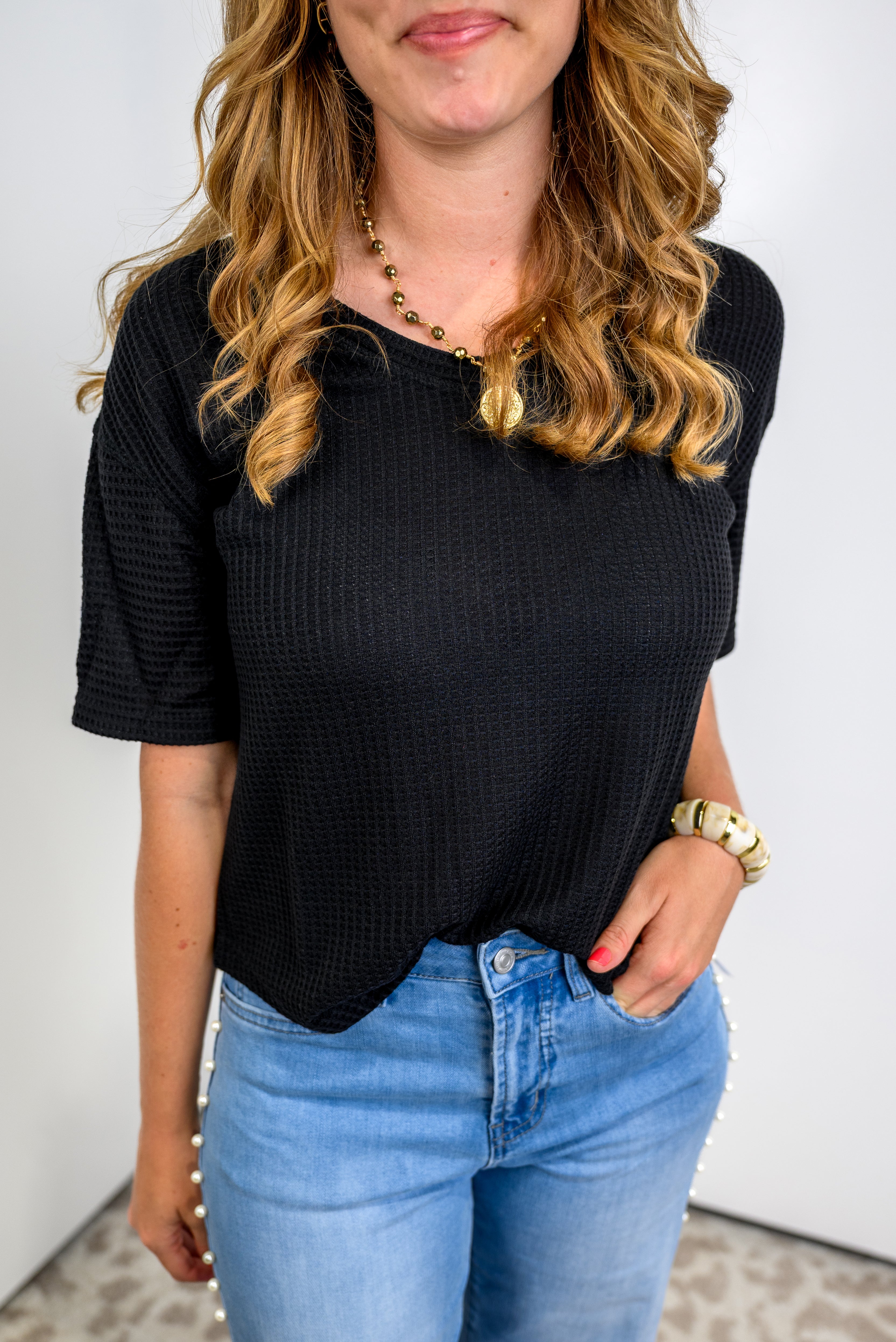 Daylight Glow Waffle Top - Black