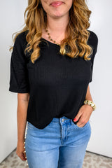 Daylight Glow Waffle Top - Black