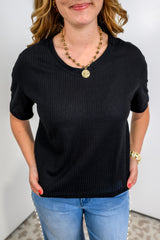 Daylight Glow Waffle Top - Black