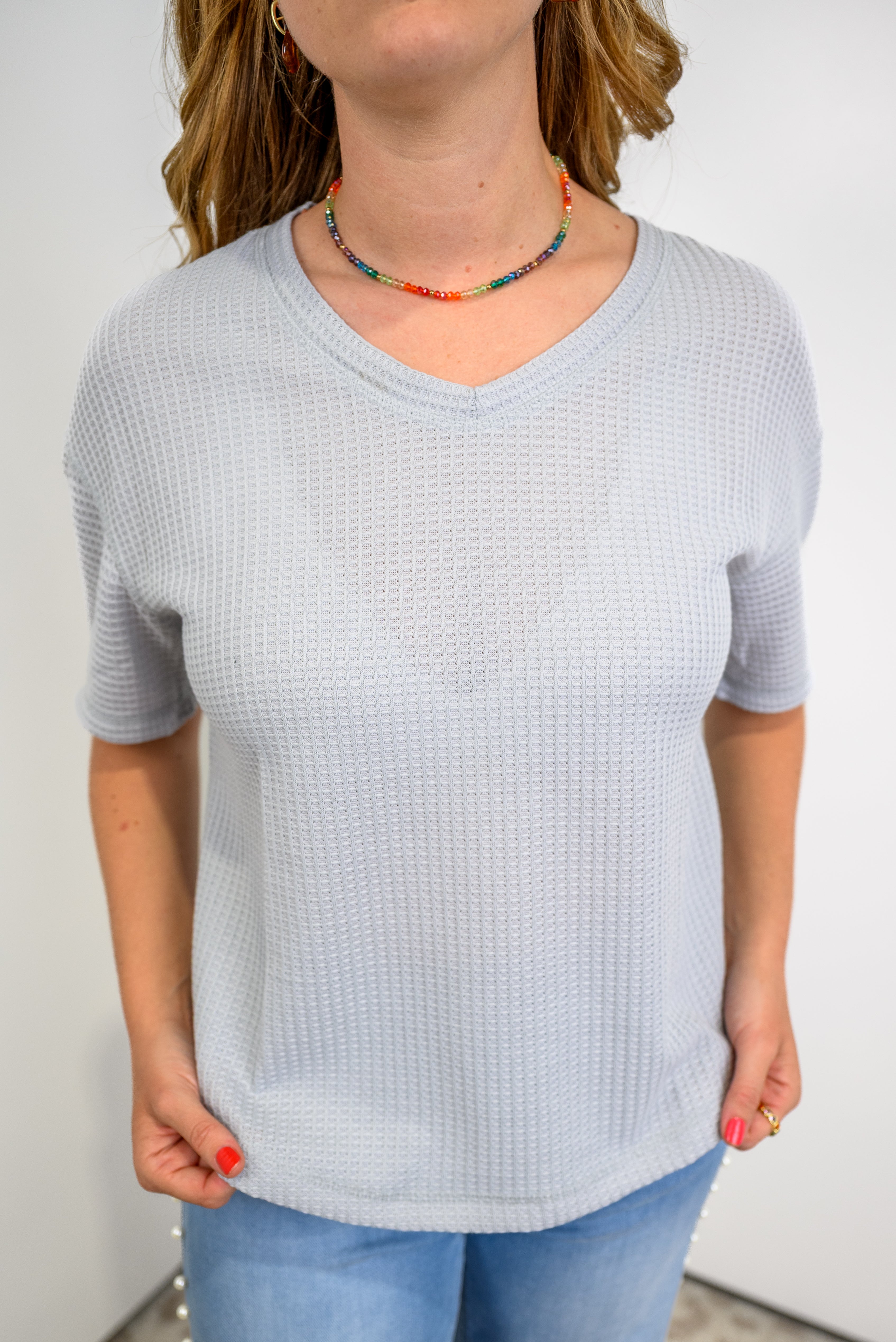 Daylight Glow Waffle Top - Light Grey