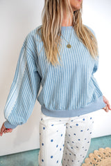 Denim Stripe Sweatshirt with Lace Sides