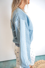 Denim Stripe Sweatshirt with Lace Sides