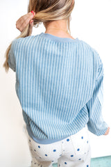 Denim Stripe Sweatshirt with Lace Sides