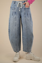 Jean Washed Denim Pants - Denim