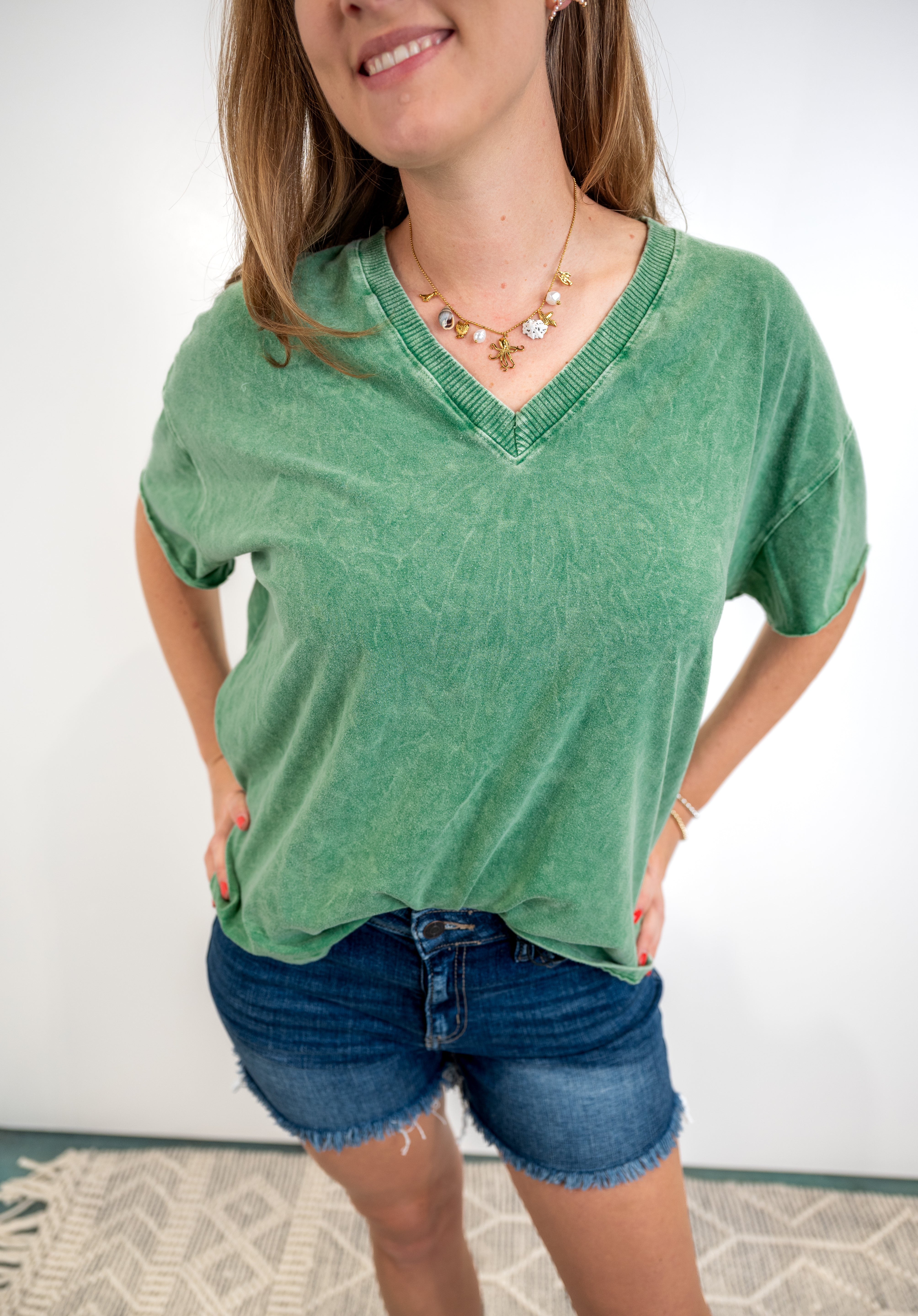 Dewdrop Mineral Wash Top - Preppy Green – Re-Fabbed Boutique