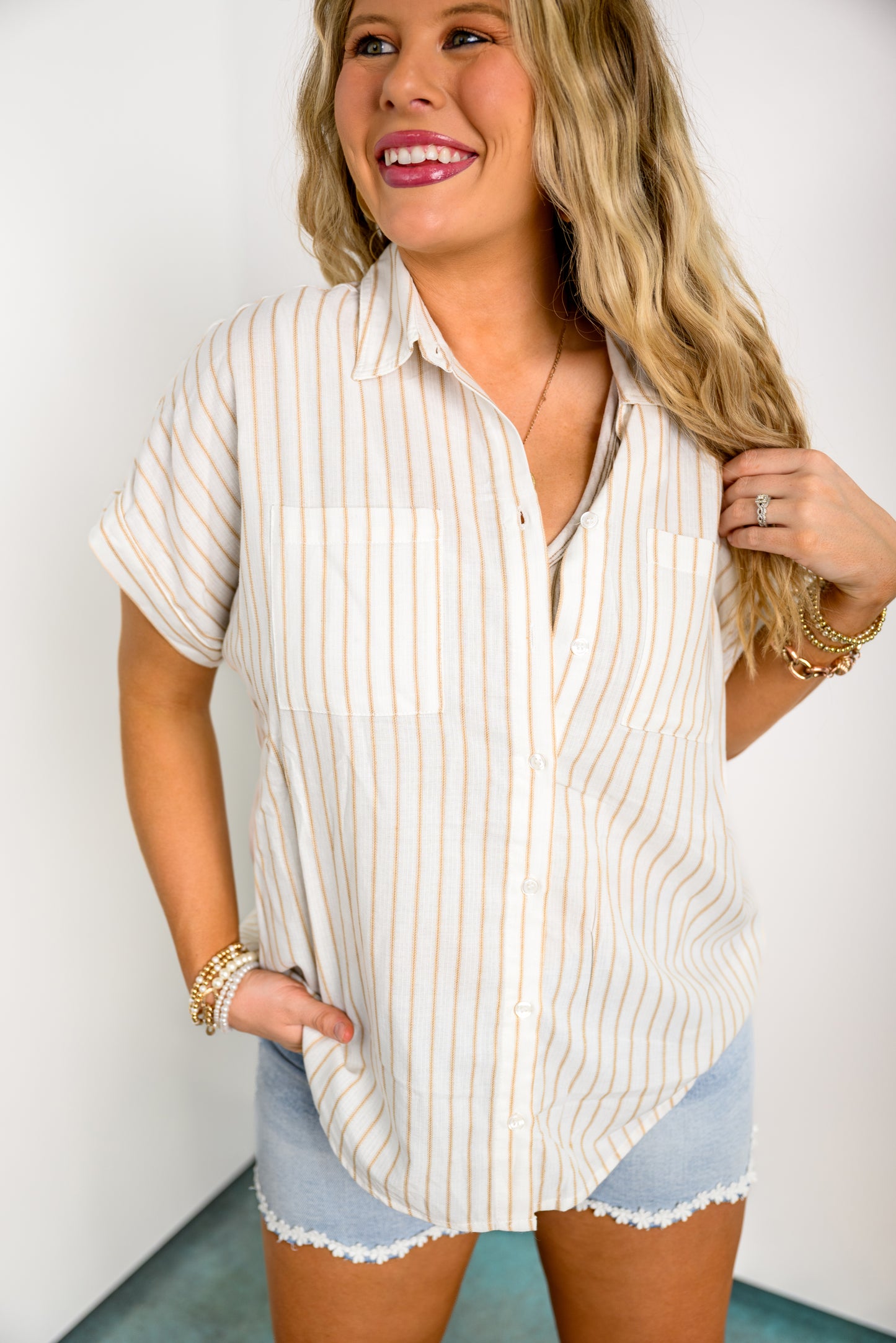 Downtown Stripe Top - Taupe *Final Sale*