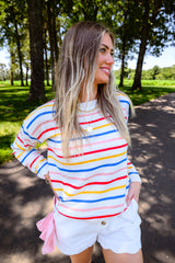 Drop Shoulder Multicolor Stripe Sweater