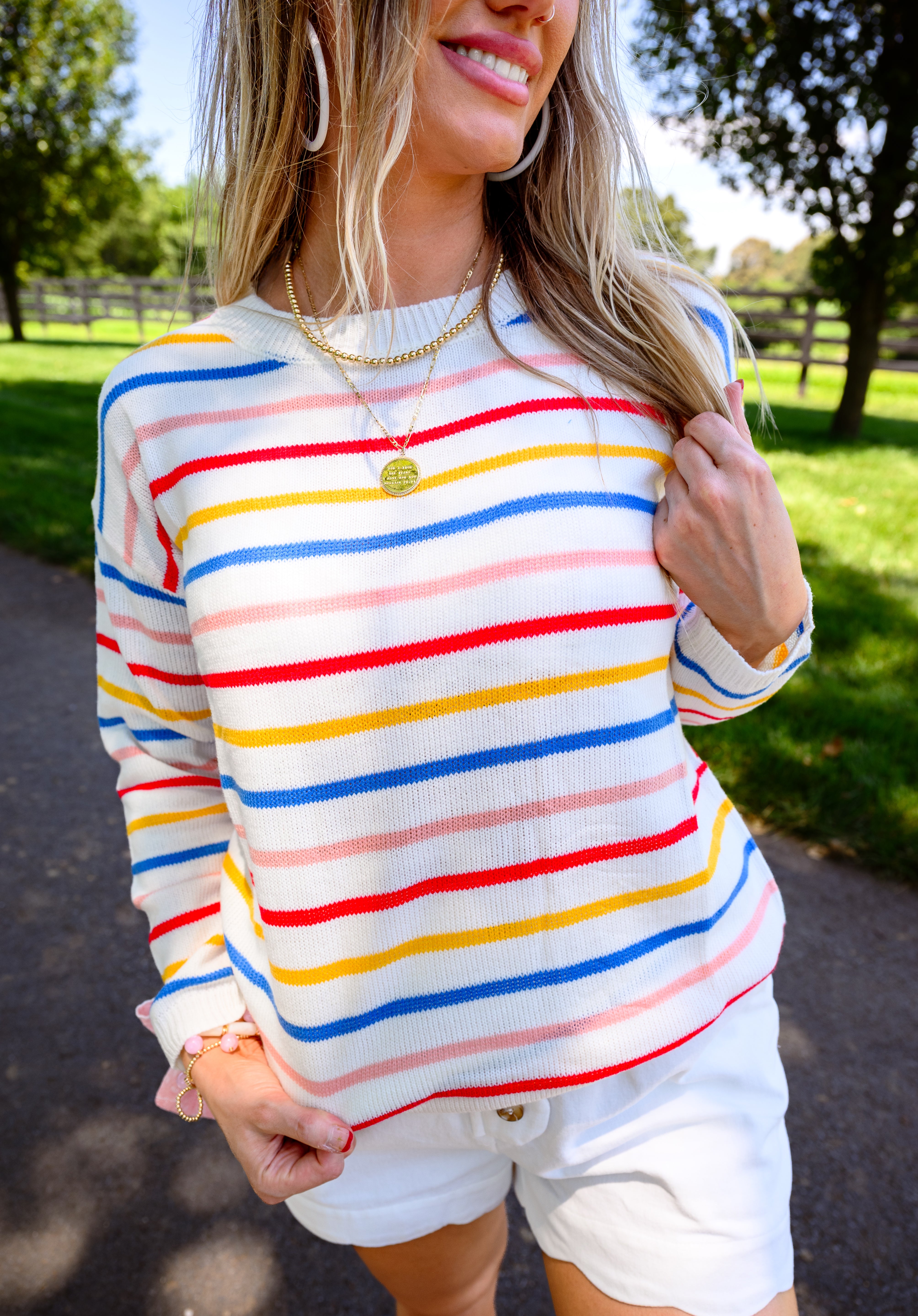 Drop Shoulder Multicolor Stripe Sweater