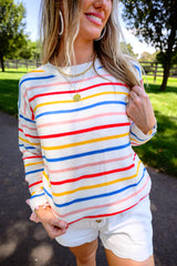 Drop Shoulder Multicolor Stripe Sweater