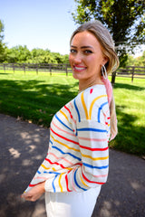 Drop Shoulder Multicolor Stripe Sweater