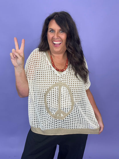 Peace Out Crochet Knit Sweater