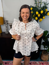 Ruffle Sleeve Bow Print Blouse