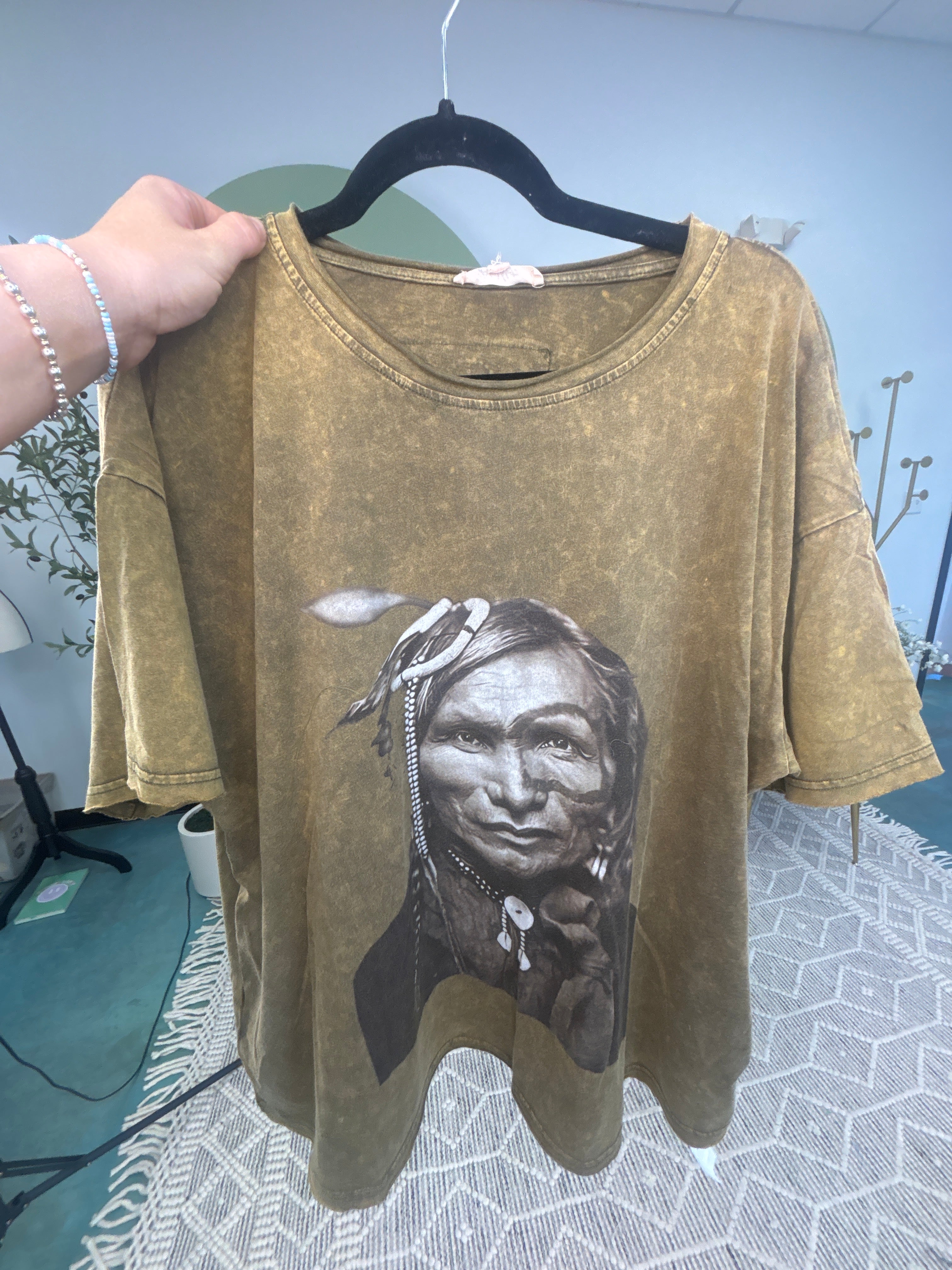Indian Print Washed Short Sleeve Tee