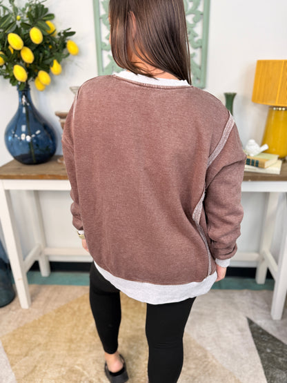 Fleece Acid Washed Contrast Trim Pullover