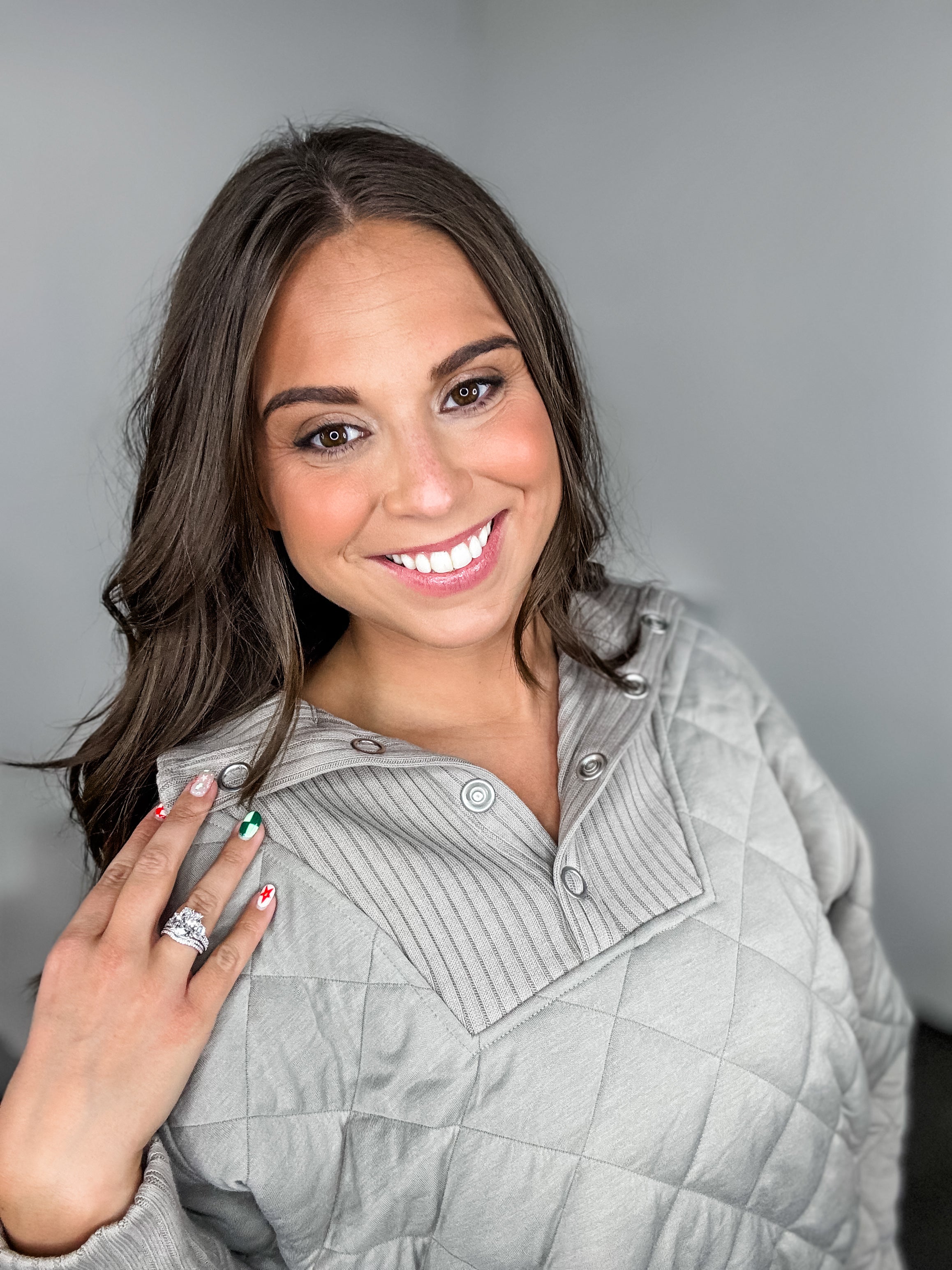 Quilted Comfort Snap Pullover - Stone Taupe