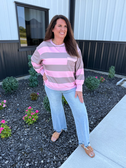 Patch Pocket Split Hem Oversized Long Sleeve Sweatshirt