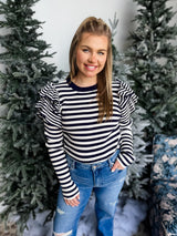 Chic Drift Ruffle Stripe Top - Navy