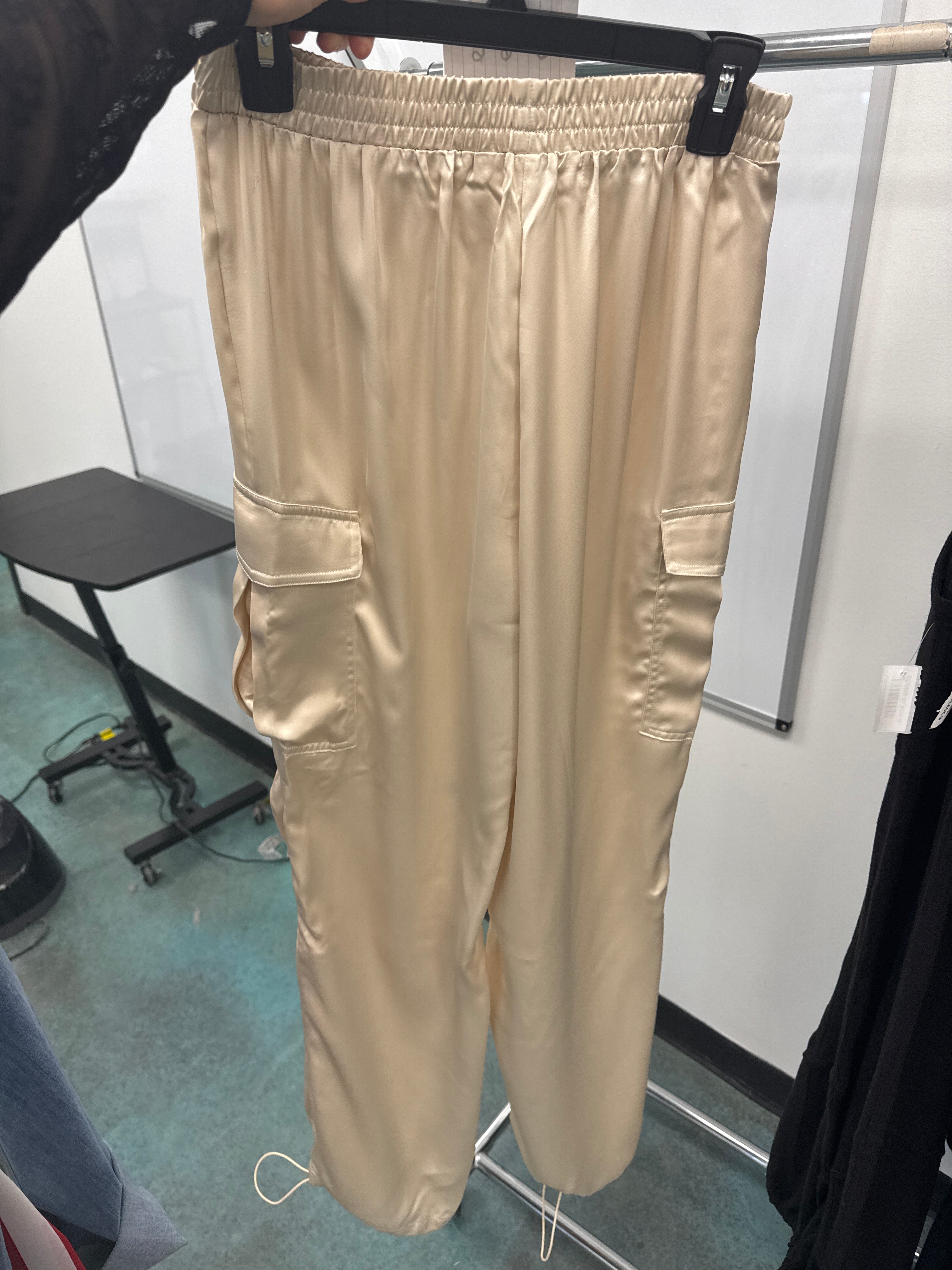 Satin High-Waist Cargo Pants