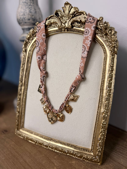 Heart & Multi Charm Scarf Necklace