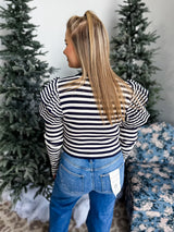 Chic Drift Ruffle Stripe Top - Navy