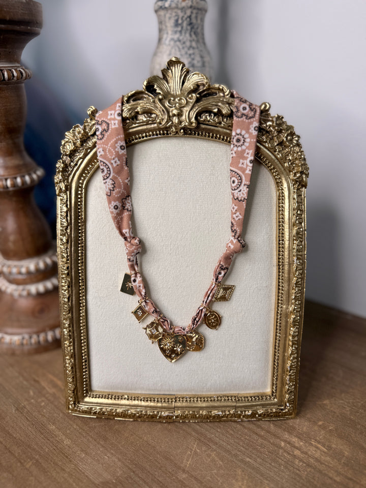 Heart & Multi Charm Scarf Necklace