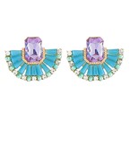 Emerald Fan Earrings - Blue