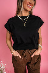 Effortless Edge Folded Top - Black