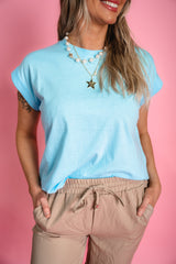 Effortless Edge Folded Top - Sky Blue